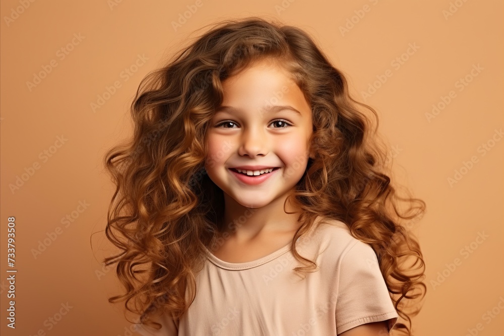 Portrait of a cute little girl with curly hair over brown background Portrait of a cute little girl with curly hair over brown background