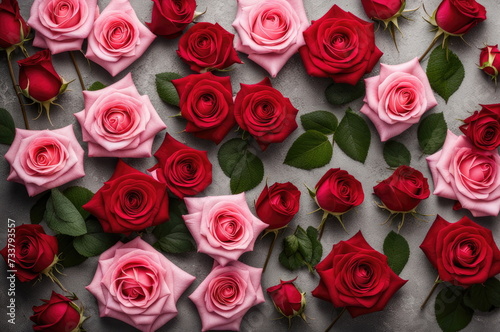 Red and Pink Roses on Gray Background