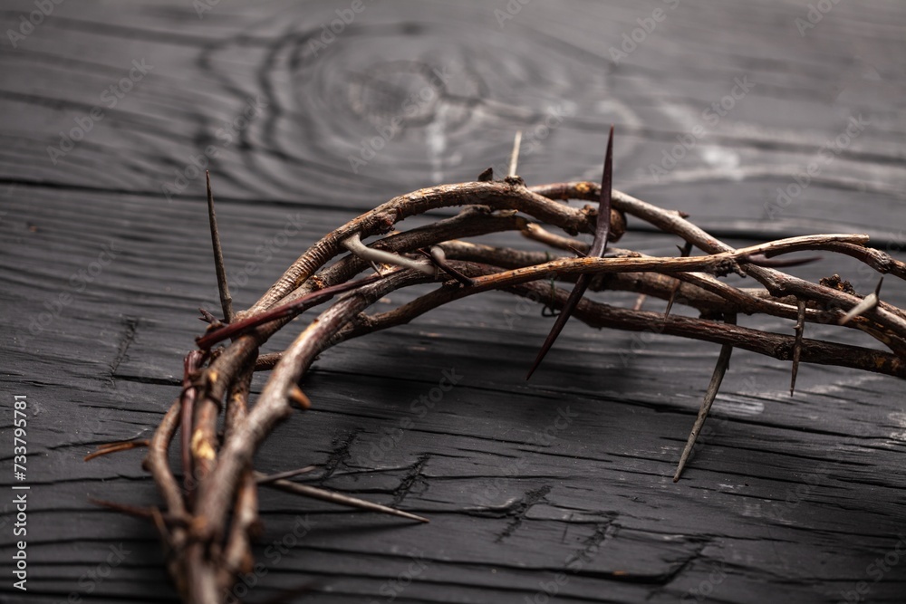 Crown of thorns on gray background, easter concept Crown of thorns on gray background, easter concept