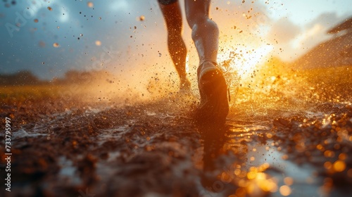 A runner in the sunset, running on the track, towards the New Year, towards a new journey