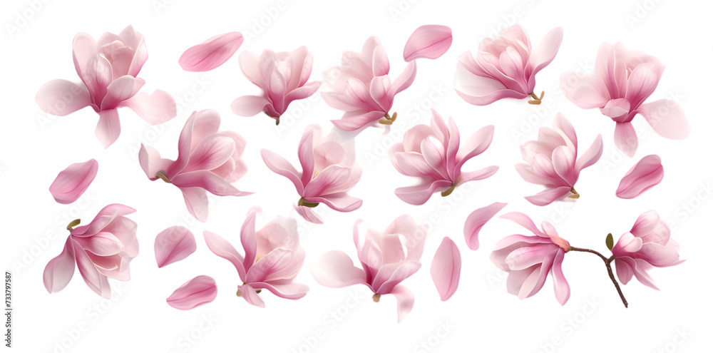 Magnolia blooms with petals isolated on transparent background