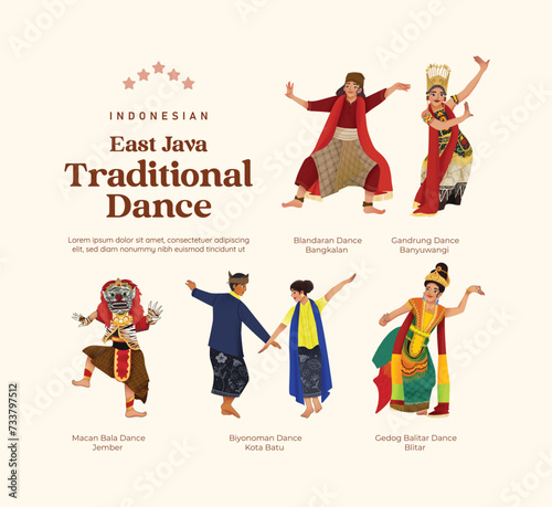 Isolated Indonesian culture East Java Dance illustration cell shaded style