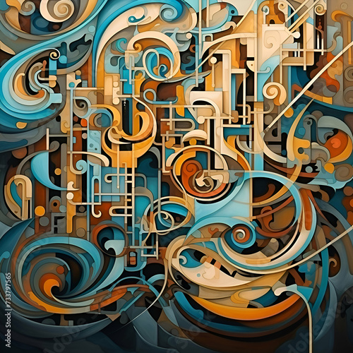 Abstract colorful background with swirls and curves. 3d illustration.