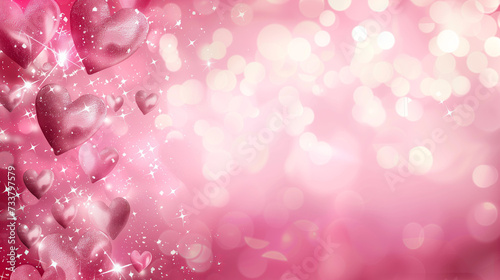 Pink background with hearts, stars and copy space