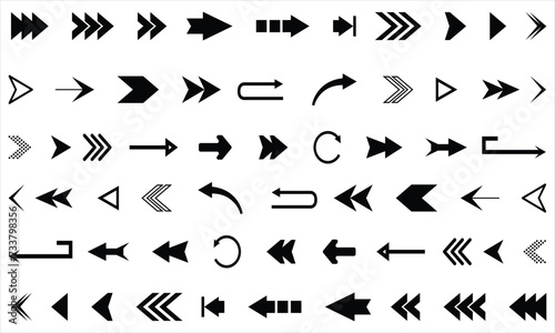 Set of Black Arrows Icons. Arrows vector design. Arrow vector collection. Flat arrow icon, Arrow, Cursor. Collection of different Arrows on flat style. Simple arrows. Vector illustration.
