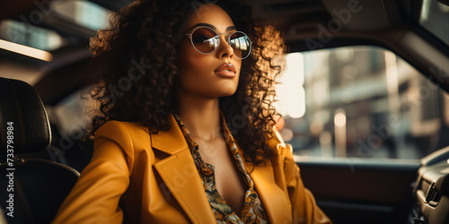 a beautiful luxury black woman driving a car © CROCOTHERY