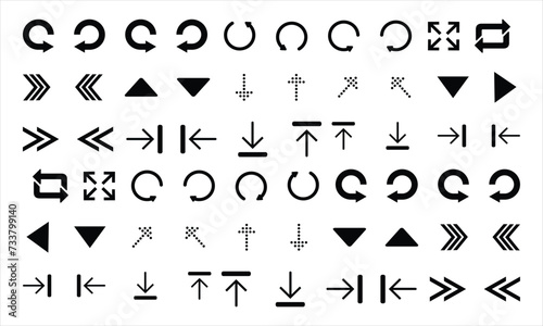 Set of Black Arrows Icons. Arrows vector design. Arrow vector collection. Flat arrow icon  Arrow  Cursor. Collection of different Arrows on flat style. Simple arrows. Vector illustration.