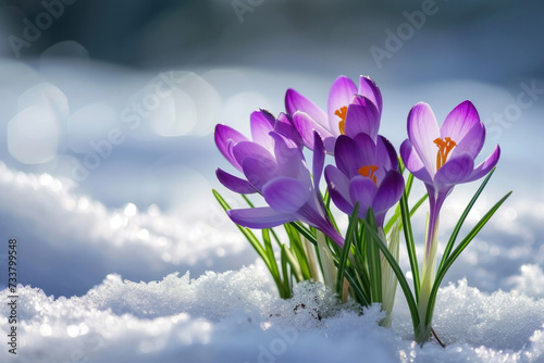 Group of Purple Flowers in the Snow