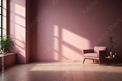 Beautiful original background image of an empty space in pink tones with a play of light and shadow on the wall and floor for design or creative work.