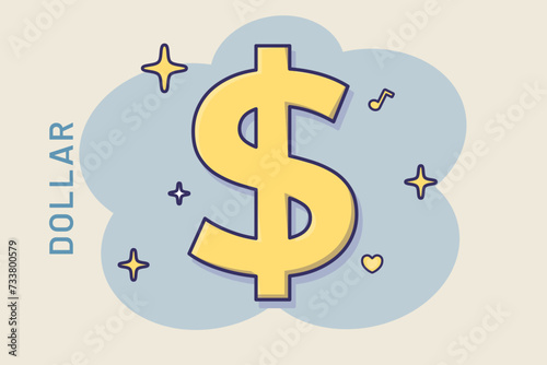 cartoon dollar money icon in comic style invest bank concept illustration. vector white background of invest with dollar icon