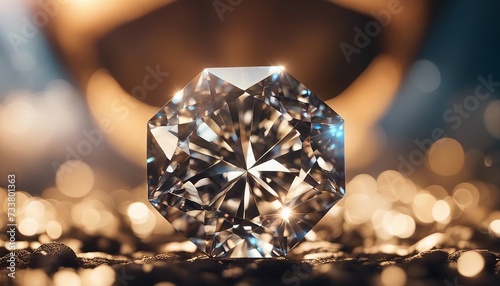 Radiant Cut Diamond Glowing Amidst Golden Lights