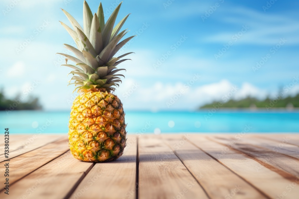 tasty pineapple on tropical beach in summer tasty pineapple on tropical beach in summer