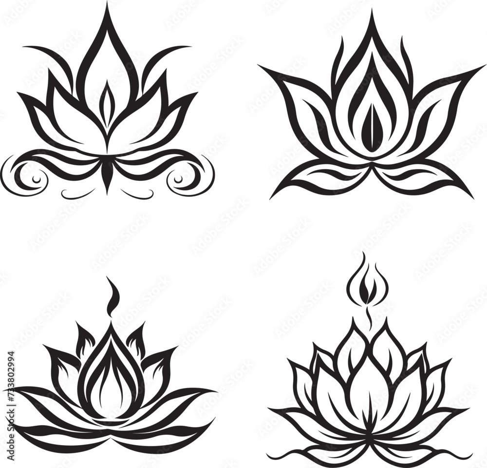 lotus flower with diya line art illustration lotus flower with diya line art illustration