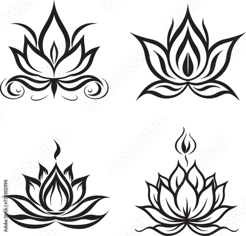 lotus flower with diya line art illustration
