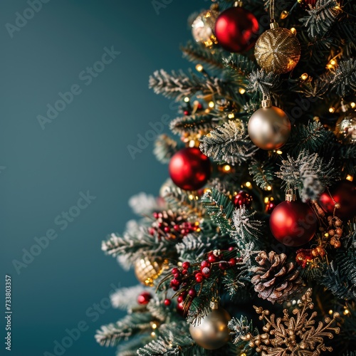 Shimmering Christmas Delight: Festive Tree on Blue Background