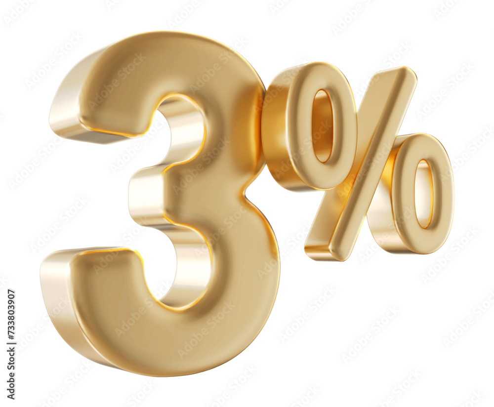 3 percent discount number gold 3d render 3 percent discount number gold 3d render