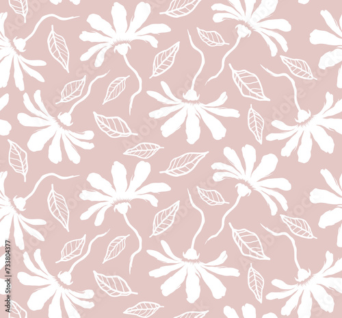 Brush flower vector seamless pattern. flowers pattern.