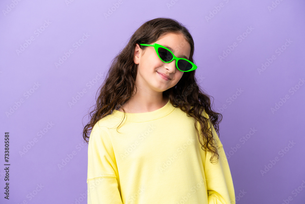 Little caucasian girl isolated on purple background Little caucasian girl isolated on purple background
