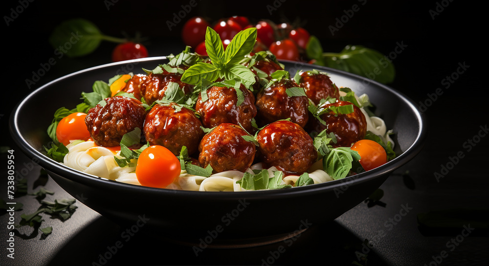 Delectable Delight, Spaghetti Pasta with Meatballs and Tomato Sauce, Promoting Tasty, Healthy Food.