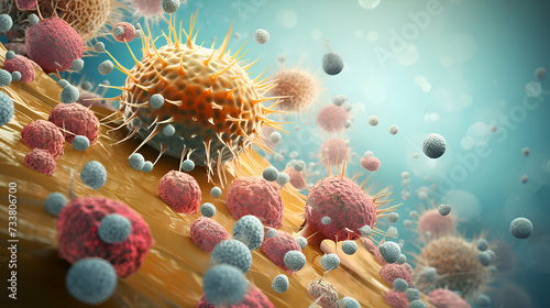 Virus in human body. 3d illustration. Coronavirus cells