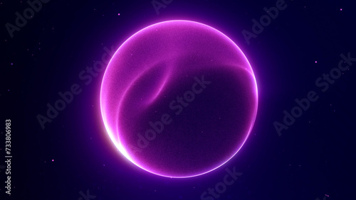 Purple flowing energy ball with particles field. Abstract  magic sphere with plasma glow. Energetic and powerful orb. Virtual reality. Violet electric core on dark bacground.  photo
