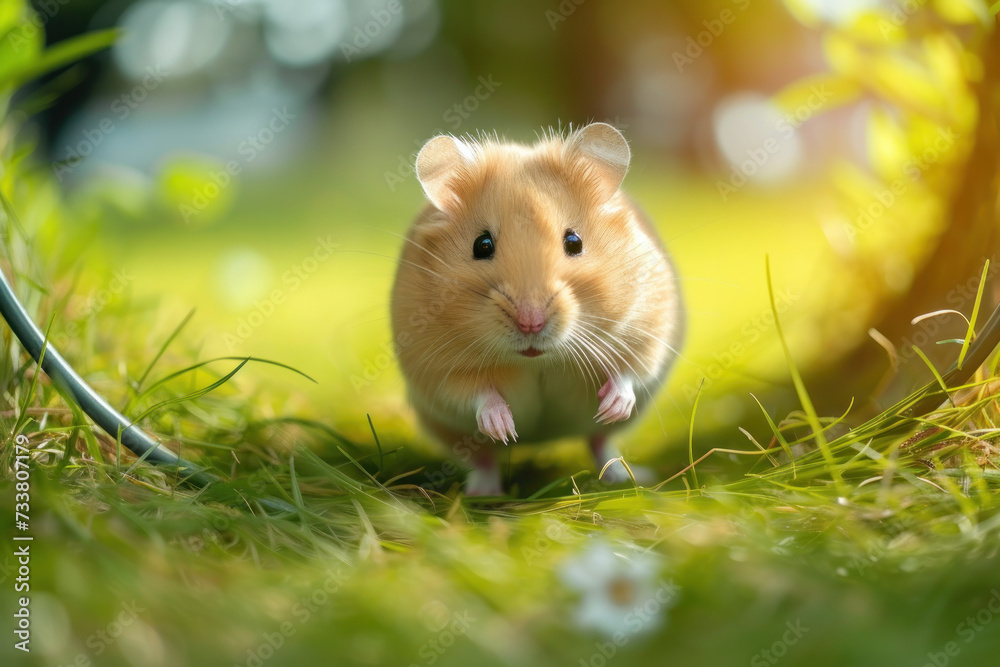 Small Hamster Walking Through the Grass Small Hamster Walking Through the Grass