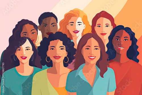 group of different women for international womens day on 8th march colorful illustration