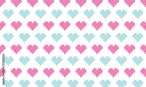 vector pink and blue heart with pixel style background