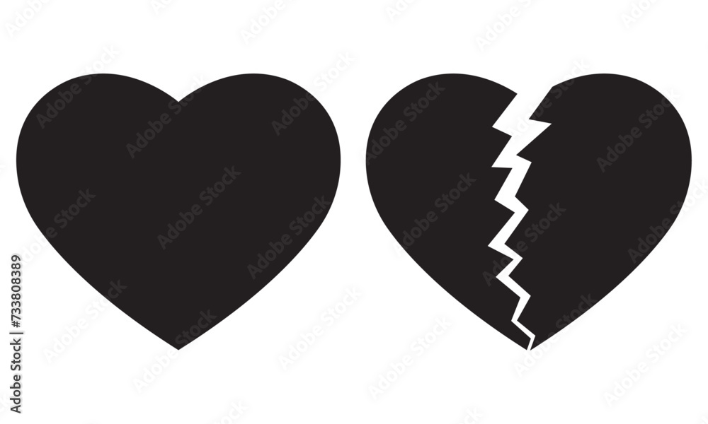 Obraz premium vector black heart and heart broken icon symbols