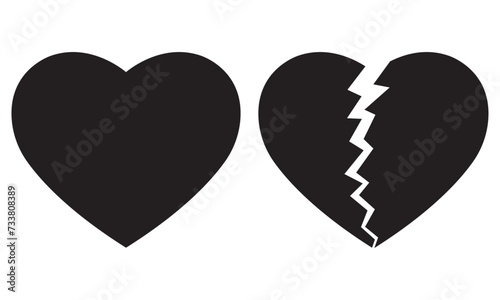 vector black heart and heart broken icon symbols