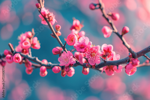 Branch of a Tree With Pink Flowers