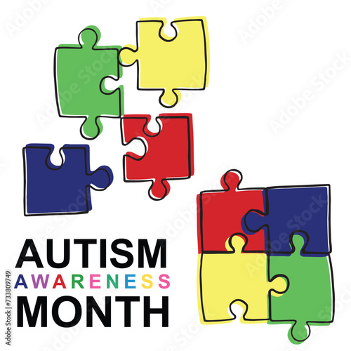 Colorful jigsaw or puzzle as a symbol of autism awareness. Jigsaw ribbon for autism awareness. World autism day. April 2nd Autism awareness isolated on white background. vector file