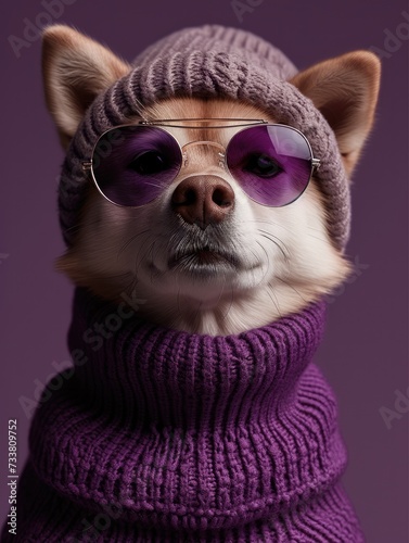 Siberian Husky dog portrait with glasses and high necked sweater