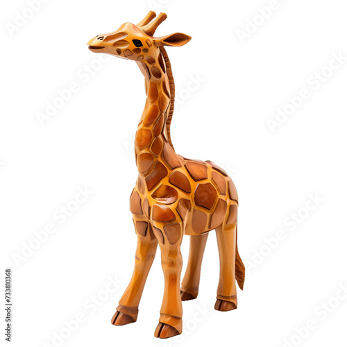 wooden giraffe statue isolated on white, wooden craft, wooden animal miniature, wooden animal figurine