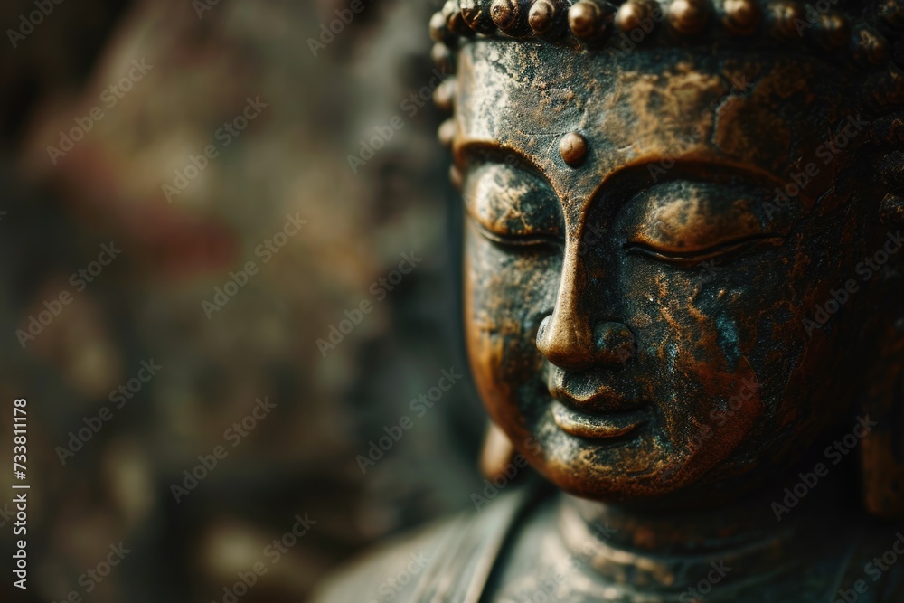 Bronze Buddha Meditation: Spiritual Reflection in Ancient Temple
