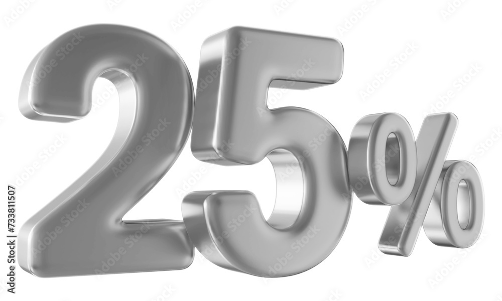25 percent discount number silver 3d render 25 percent discount number silver 3d render