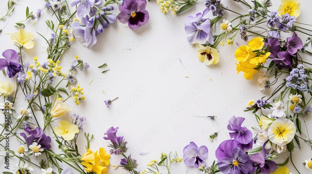 Summer Celebration: Floral Wreath with Bell Flowers, Pansies, and Yellow Blossoms