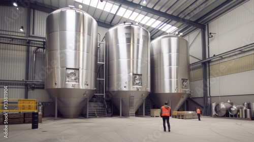 Modern Brewery Production Facility With Shiny Kettles
