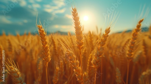 Golden Wheat Field Under Clear Blue Sky
