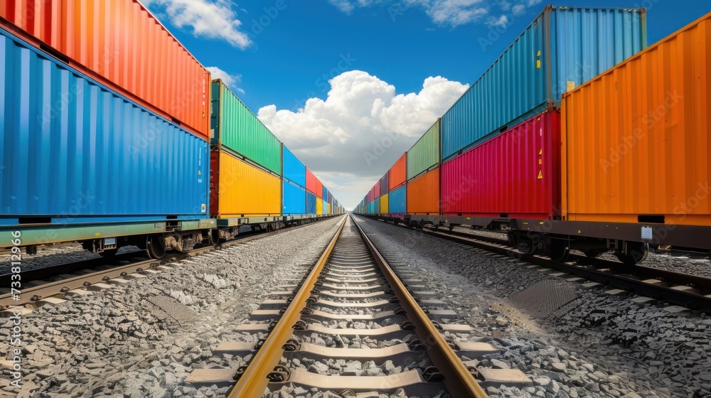 Colorful Freight Trains on Railway Under Blue Sky Colorful Freight Trains on Railway Under Blue Sky
