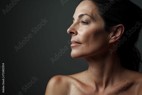 Portrait of an attractive Caucasian woman in her mid-forties, AI-generated. photo