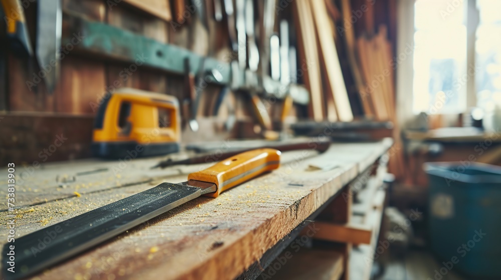 A carpenter's workshop filled with tools and wood shavings, showcasing the art of woodworking and craftsmanship, ideal for trade and DIY themes. A carpenter's workshop filled with tools and wood shavings, showcasing the art of woodworking and craftsmanship, ideal for trade and DIY themes.