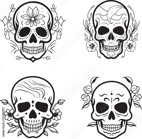 hand drawn mexican skull set illustration