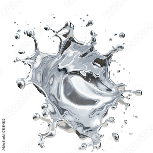 Liquid silver chromed splash close up isolated on transparent background 