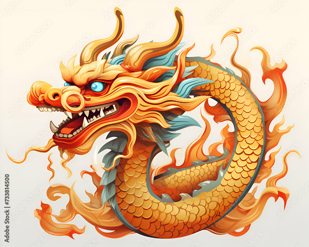 Dragon head on fire background.  illustration for your graphic design.