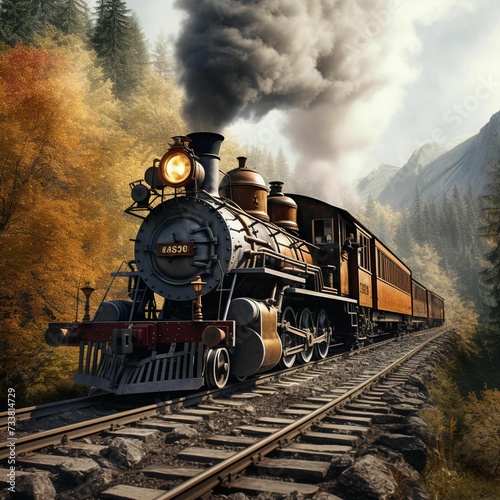 a steam engine train riding on the tracks in a mountainous area