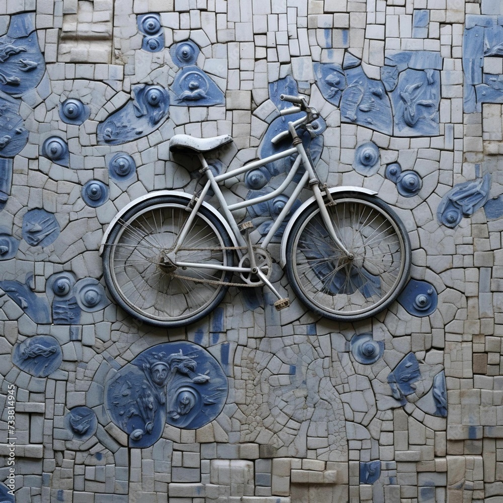 AI generated illustration of A bicycle on the wall under the bright ligth