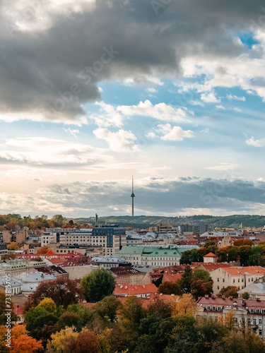 Panorama of Vilnius overlooking the TV tower in autumn © Natallia