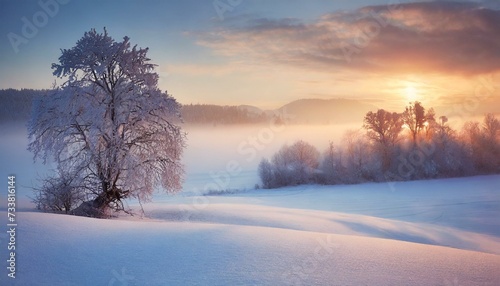  Sunrise Serenity: Embracing the Softness of a Winter Landscape"