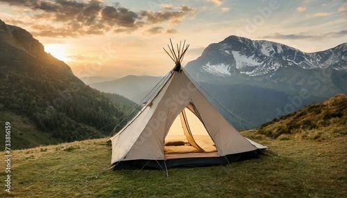 Luxury Among Peaks: Stylish Glamping Tent Embraces Mountain Sunset" © Sadaqat